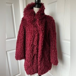 Zara Burgundy Teddy Aviator Coat Size Small